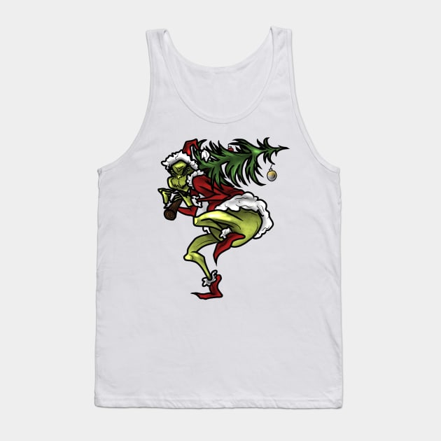 Grinch with christmas tree Tank Top by mizaarte